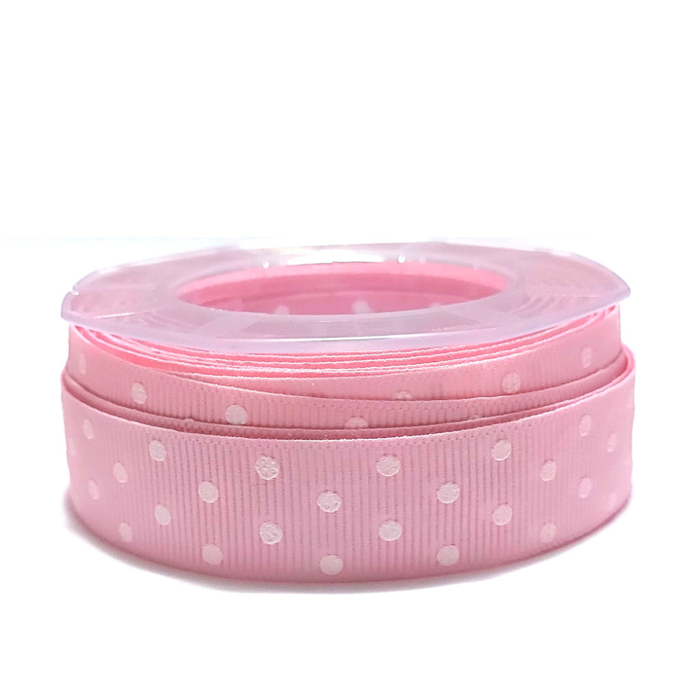 Pink Gross Grain Ribbon with White Dots - Size 20 mm